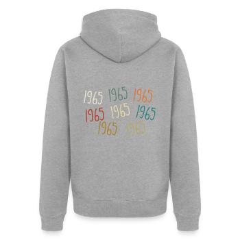 Né en 1965, année de naissance - légendaire depuis 1965 - Veste à capuche bio Premium Unisexe - gris chiné - Dos - Nico (187cm)