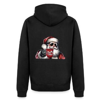 Nikolaus Santa Claus Weihnachtsmann mit Glühwein - Unisex Premium Bio Zip Hoodie - Schwarz - Hinten - Nico (187cm)