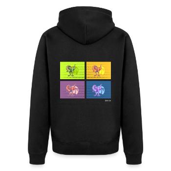 DIN O4 (Saurier-Pop-Art-Edition) - Unisex Premium Bio Zip Hoodie - Schwarz - Hinten - Nico (187cm)