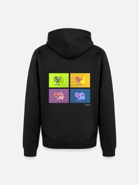 DIN O4 (Saurier-Pop-Art-Edition) - Unisex Premium Bio Zip Hoodie - Schwarz