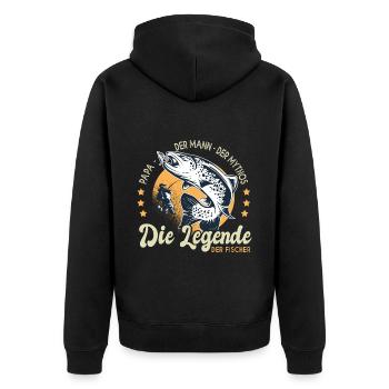 papa, der Mann, der Mythos, die Legende, der Fisch - Unisex Premium Bio Zip Hoodie - Schwarz - Hinten - Nico (187cm)