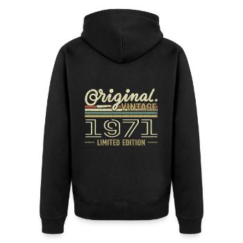 1971 Retro Geburtstag 1971 Original 1971 Jahrgang - Unisex Premium Bio Zip Hoodie - Schwarz - Hinten - Nico (187cm)