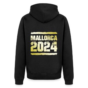 Mallorca 2024 Gold - Unisex Premium Bio Zip Hoodie - Schwarz - Hinten - Nico (187cm)