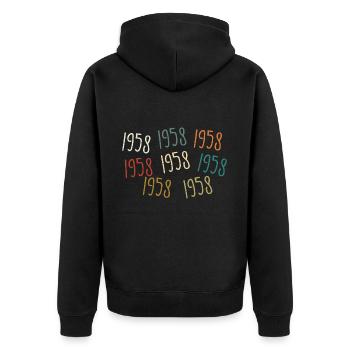 Jahrgang 1958 Geburtsjahr - legendär seit 1958 - Unisex Premium Bio Zip Hoodie - Schwarz - Hinten - Nico (187cm)