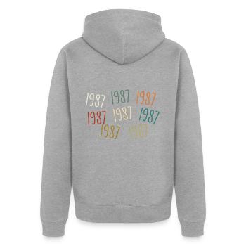 Né en 1987 - légendaire depuis 1987 - Veste à capuche bio Premium Unisexe - gris chiné - Dos - Nico (187cm)