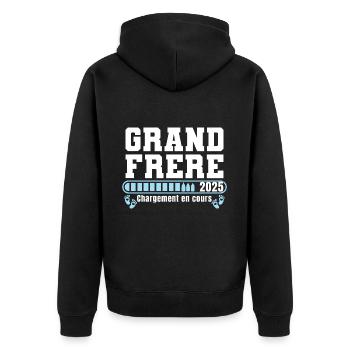 Grand Frère 2025 Cadeau Annonce Naissance Bébé - Veste à capuche bio Premium Unisexe - noir - Dos - Nico (187cm)