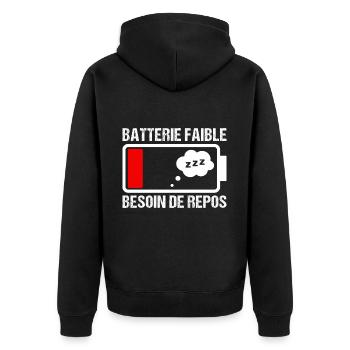 Batterie faible besoin de repos humour cadeau - Veste à capuche bio Premium Unisexe - noir - Dos - Nico (187cm)