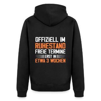 Offiziell Im Ruhestand - Unisex Premium Bio Zip Hoodie - Schwarz - Hinten - Nico (187cm)