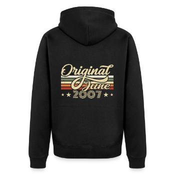 Juni 2007 | Geburtstag 2007 Jahrgang Juni 2007 - Unisex Premium Bio Zip Hoodie - Schwarz - Hinten - Nico (187cm)