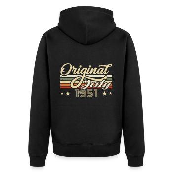 Geschenk 1951 Juli Geburtstag Geboren Im Juli 1951 - Unisex Premium Bio Zip Hoodie - Schwarz - Hinten - Nico (187cm)