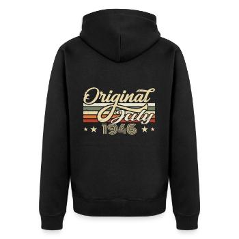 Geschenk 1946 Juli Geburtstag Geboren Im Juli 1946 - Unisex Premium Bio Zip Hoodie - Schwarz - Hinten - Nico (187cm)