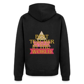 Bester Lehrer der Welt - Unisex Premium Bio Zip Hoodie - Schwarz - Hinten - Nico (187cm)