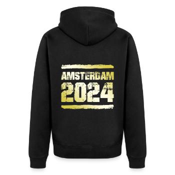 Amsterdam 2024 Gold - Unisex Premium Organic Zip Hoodie - black - Back - Nico (187cm)
