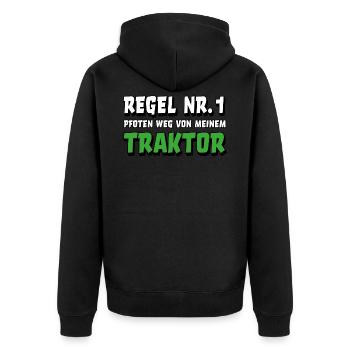 Traktor Landwirt Bauer Trecker lustiger Spruch - Unisex Premium Bio Zip Hoodie - Schwarz - Hinten - Nico (187cm)