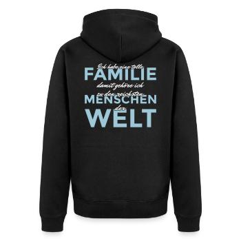 Ich habe eine tolle Familie... - Unisex Premium Bio Zip Hoodie - Schwarz - Hinten - Nico (187cm)