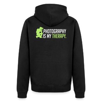 Photography is my therapy - therapy - Unisex Premium Organic Zip Hoodie - black - Back - Nico (187cm)