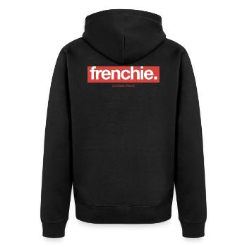 Frenchie Banner - Französische Bulldogge - Unisex Premium Bio Zip Hoodie - Schwarz - Hinten - Nico (187cm)