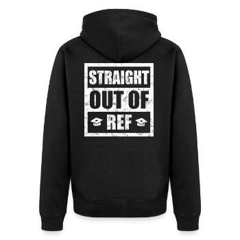 Straight out of Ref - Unisex Premium Bio Zip Hoodie - Schwarz - Hinten - Nico (187cm)