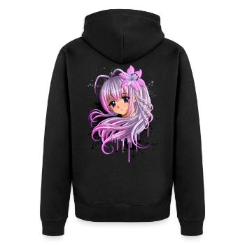Cute Anime Girl - Unisex Premium Organic Zip Hoodie - black - Back - Nico (187cm)