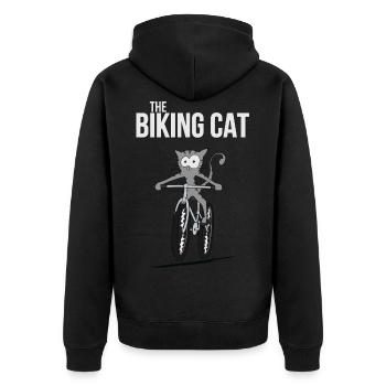 the biking cat Fahrrad Katze Kätzchen Geschenk - Unisex Premium Bio Zip Hoodie - Schwarz - Hinten - Nico (187cm)