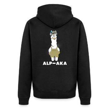 Lustiges Lama Alpaka Comic Tier Trend - Geschenk - Unisex Premium Bio Zip Hoodie - Schwarz - Hinten - Nico (187cm)