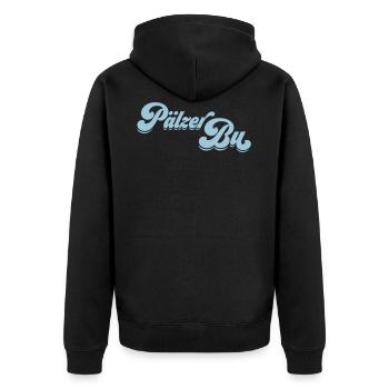 Pälzer Bu - Unisex Premium Bio Zip Hoodie - Schwarz - Hinten - Nico (187cm)
