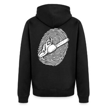 HOLZ SÄGE KETTENSÄGE GESCHENK WALD FÖRSTER BERUF - Unisex Premium Bio Zip Hoodie - Schwarz - Hinten - Nico (187cm)