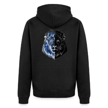 Un beau lion dessiné en noir et bleu - Veste à capuche bio Premium Unisexe - noir - Dos - Nico (187cm)