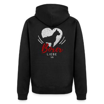 Boxer Liebe mit Herz - Unisex Premium Bio Zip Hoodie - Schwarz - Hinten - Nico (187cm)