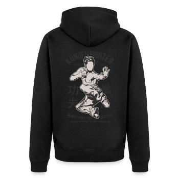 KUNG FU FIGHTER - Martial Arts Gifts Shirts - Unisex Premium Organic Zip Hoodie - black - Back - Nico (187cm)