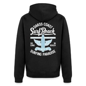OSTSEE - Cooles Darss Surfer Geschenke Surf Shirts - Unisex Premium Bio Zip Hoodie - Schwarz - Hinten - Nico (187cm)