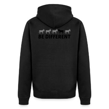 text different be different donkey horse pony small pac - Unisex Premium Organic Zip Hoodie - black - Back - Nico (187cm)