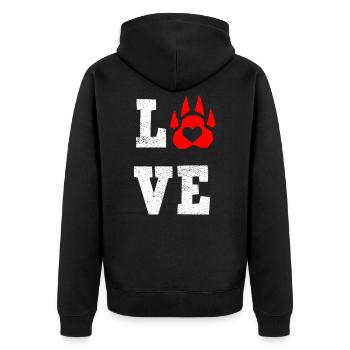 Hund Love Pfote Liebe Haustier Herz Geschenk - Unisex Premium Bio Zip Hoodie - Schwarz - Hinten - Nico (187cm)