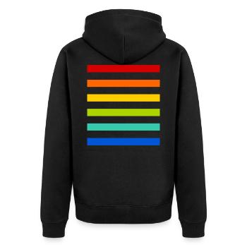 Regenbogen Streifen - Unisex Premium Bio Zip Hoodie - Schwarz - Hinten - Nico (187cm)