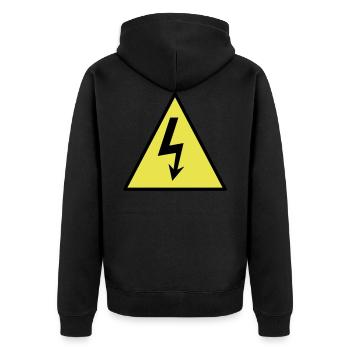 Unter Spannung - Unisex Premium Bio Zip Hoodie - Schwarz - Hinten - Nico (187cm)