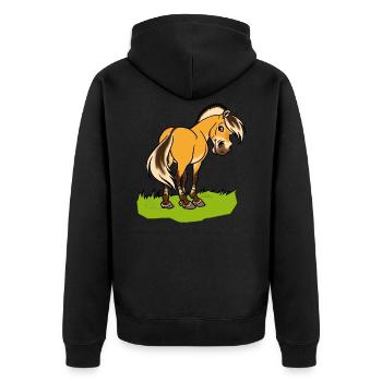 Freundliches Fjordpferd (Ohne Text) - Unisex Premium Bio Zip Hoodie - Schwarz - Hinten - Nico (187cm)