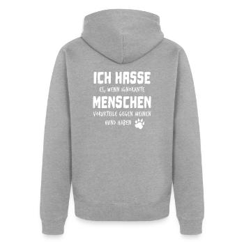 Je déteste les gens - cadeau de préjugés de chien - Veste à capuche bio Premium Unisexe - gris chiné - Dos - Nico (187cm)