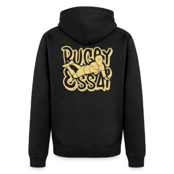 RUGBY-TAG - Unisex Premium Bio Zip Hoodie - Schwarz - Hinten - Nico (187cm)