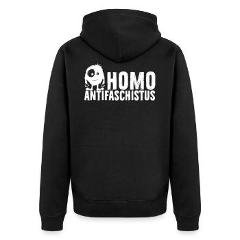 Homo Antifaschistus - antifascist life form - Unisex Premium Organic Zip Hoodie - black - Back - Nico (187cm)