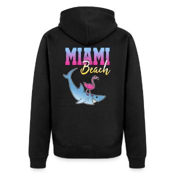 Miami Beach Hai Flamingo Strand Urlaub Geschenk - Unisex Premium Bio Zip Hoodie - Schwarz - Hinten - Nico (187cm)