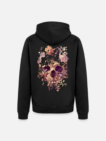 Skull with roses - Unisex Premium Organic Zip Hoodie - black