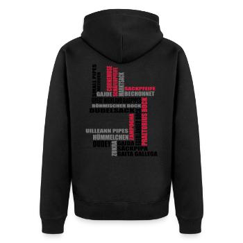Sackpfeifen Textwolke - Unisex Premium Bio Zip Hoodie - Schwarz - Hinten - Nico (187cm)