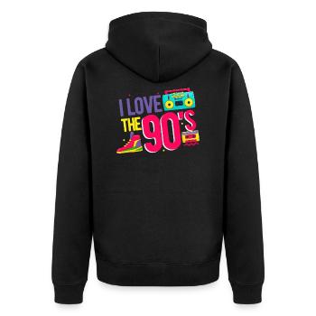 90er - Unisex Premium Bio Zip Hoodie - Schwarz - Hinten - Nico (187cm)