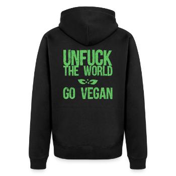 Vegan vegan vegan - Unisex Premium Organic Zip Hoodie - black - Back - Nico (187cm)