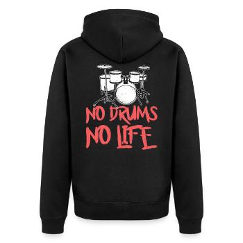 No Drums No Life - Schlagzeuger - Unisex Premium Bio Zip Hoodie - Schwarz - Hinten - Nico (187cm)