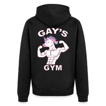 Gay's Unicorn Gay Gym Gay - Unisex Premium Organic Zip Hoodie - black - Back - Nico (187cm)