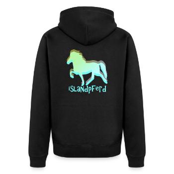 Icelandic Horse: Islandpferd Pferd Pony Merch - Unisex Premium Bio Zip Hoodie - Schwarz - Hinten - Nico (187cm)