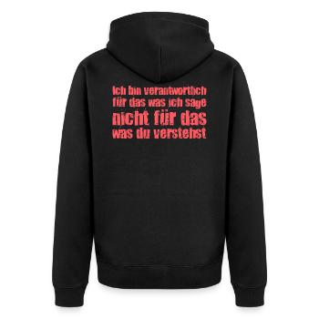 lustiger Spruch - Unisex Premium Bio Zip Hoodie - Schwarz - Hinten - Nico (187cm)