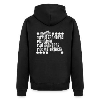 Normal Grandpas Play Bingo Real Grandpas Ride - Unisex Premium Organic Zip Hoodie - black - Back - Nico (187cm)
