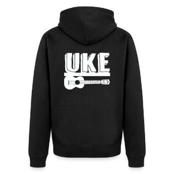 Funny Ukulele Gitarre Noten Musiker Geschenk - Unisex Premium Bio Zip Hoodie - Schwarz - Hinten - Nico (187cm)